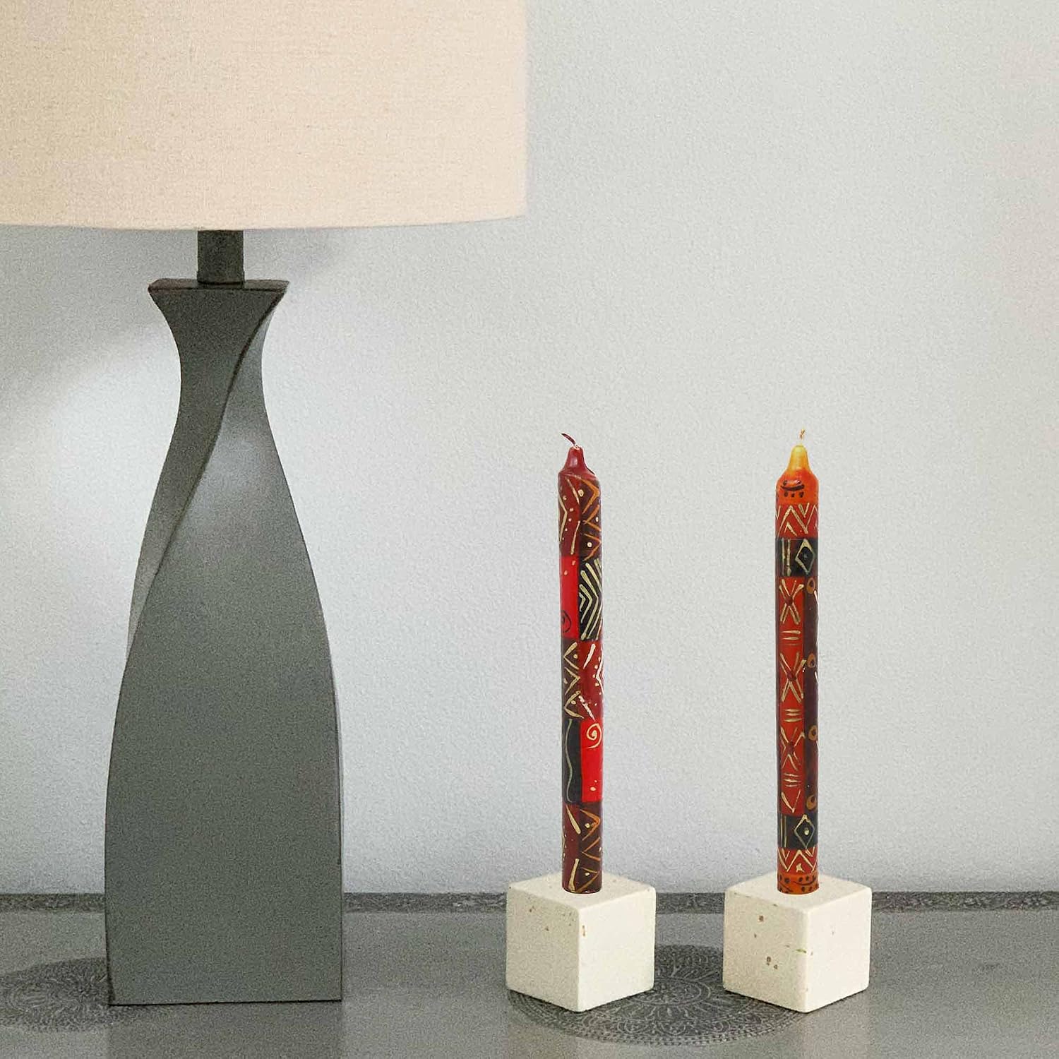 Set of Three Boxed Tall Hand-Painted Candles - Bongazi African Design - Nobunto Candles