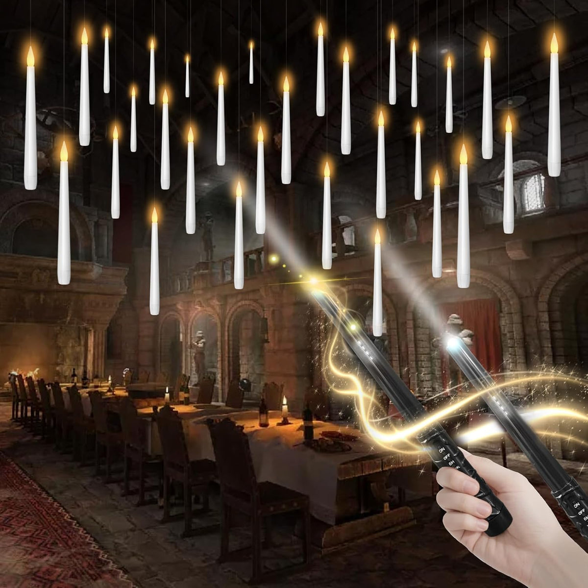 kakoya Flameless Floating Candles with Wand，30 Pcs Magic LED Hanging Taper Ca...