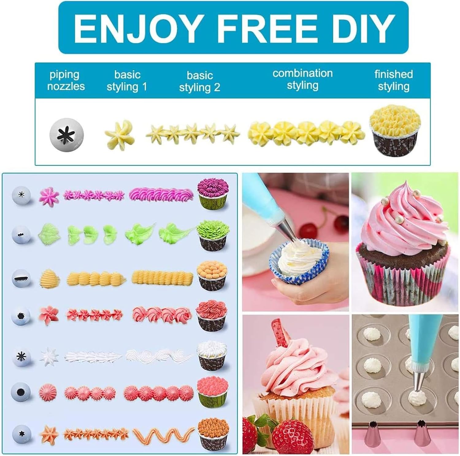 Silicone Icing Piping Bag,Reusable Cream Pastry Bag and 20× Stainless Steel Nozzle Set DIY Cake Decorating Tool(20×Nozzle, 2×Icing Cream Pastry Bag and 2 X Converter and 3×Scraper)