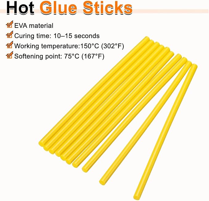 HARFINGTON 10pcs Hot Glue Sticks 0.28" Dia x 9.84" Long EVA Mini Hot Melt Adhesive Glue Stick for Hot Melt Gun Wood Plastic Glass Flowers Fabrics Foam, Yellow