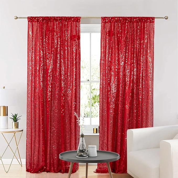 Eternal Beauty Sequin Backdrop Curtains, 2x8 Ft-2 Panels Red Back Drop for Shimmer Photography Party Wedding Birthday Decor