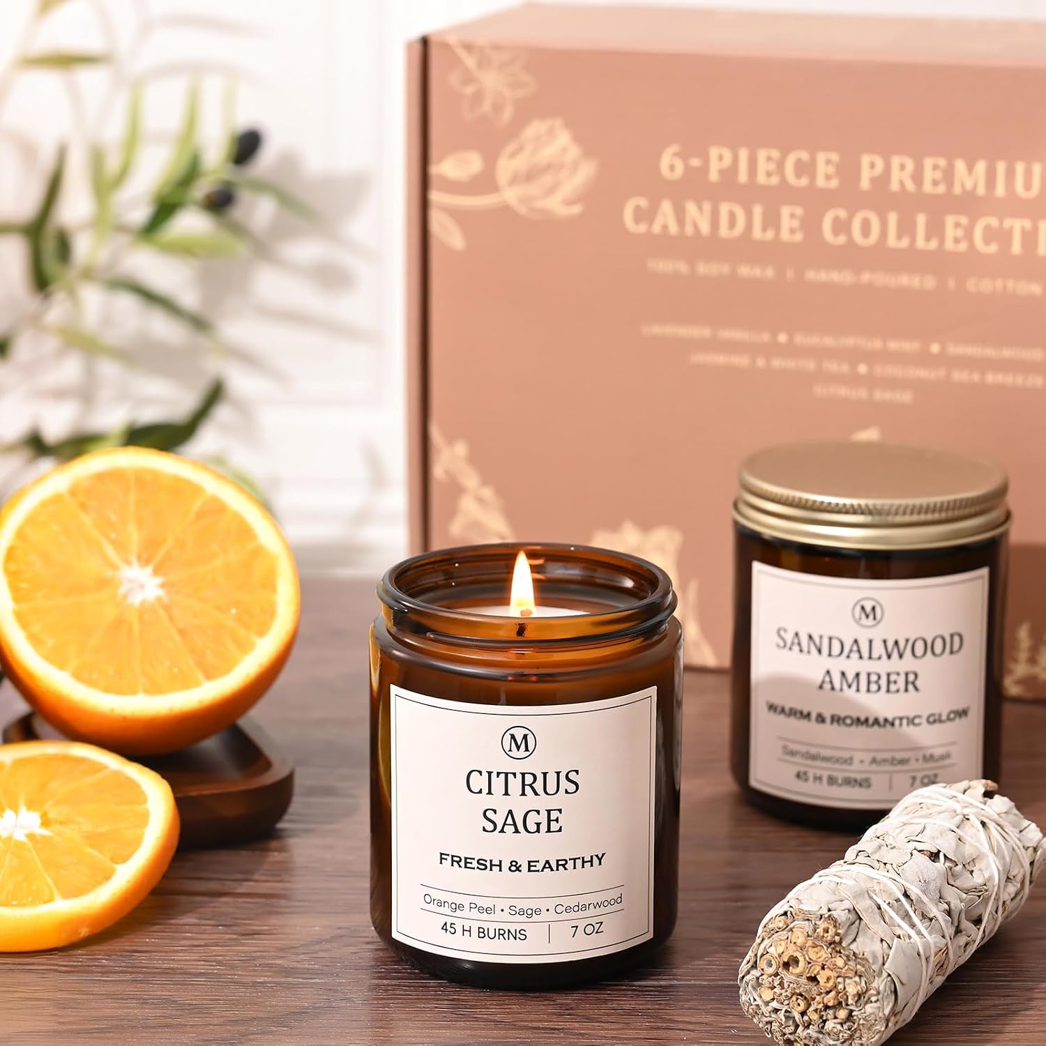 6-Pack Scented Soy Candle Set – Lavender Vanilla, Eucalyptus, Sandalwood, Jasmine & White Tea, Coconut, Sage | Natural Long Lasting Aromatherapy Candles for Home, Relaxation & Birthday Gifts