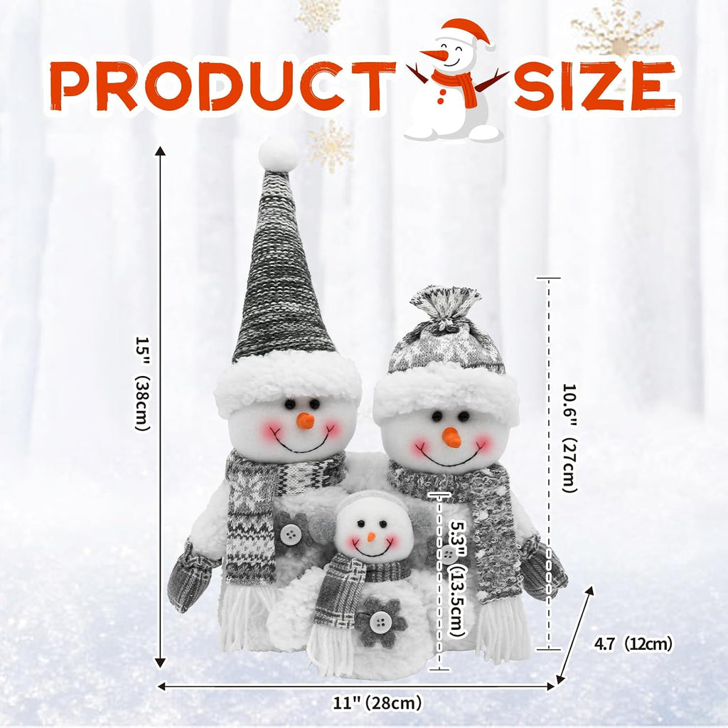 Christmas Snowman Decorations Indoor- Grey Stuffed Snowman Plush Decor for Table Centerpiece- Neutral Christmas Decor Winter Handmade Gifts
