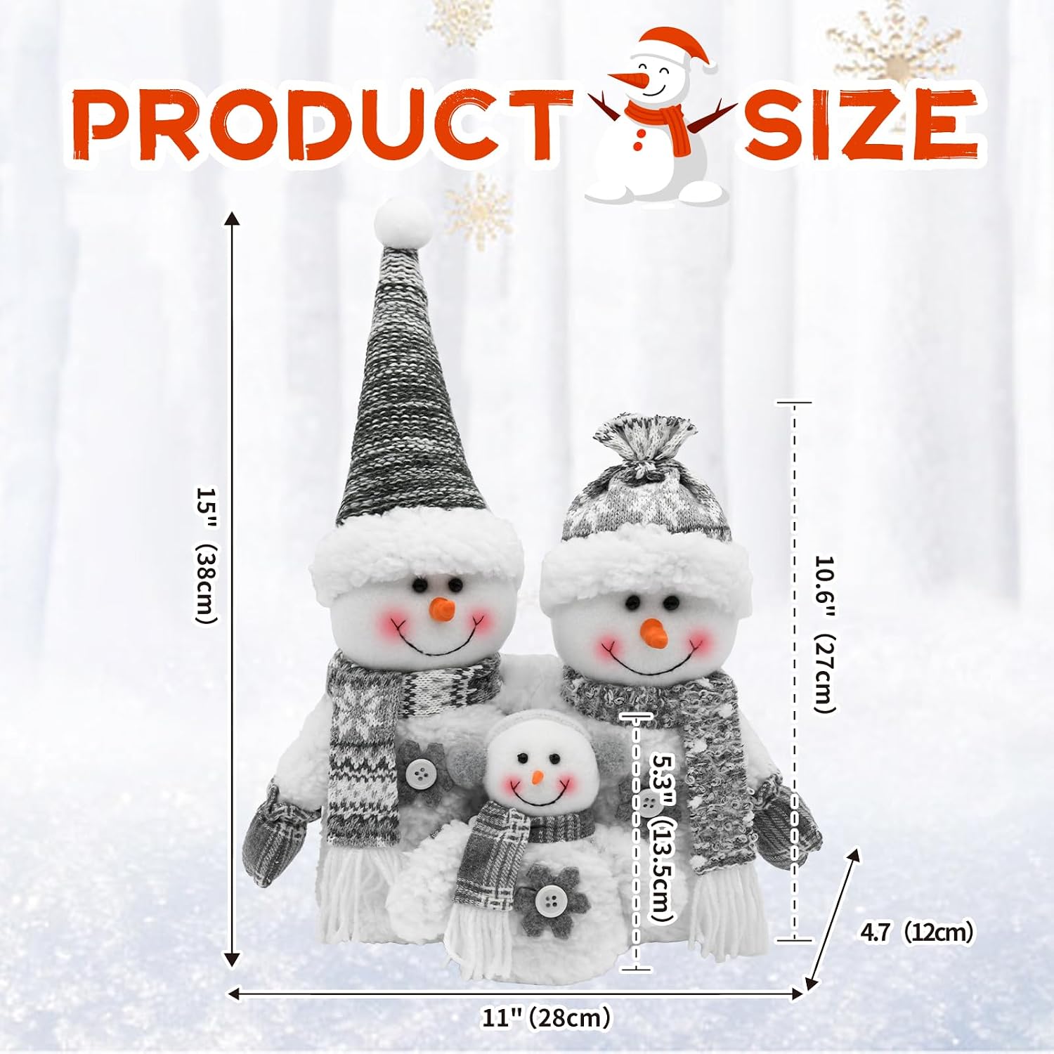 Christmas Snowman Decorations Indoor- Grey Stuffed Snowman Plush Decor for Table Centerpiece- Neutral Christmas Decor Winter Handmade Gifts