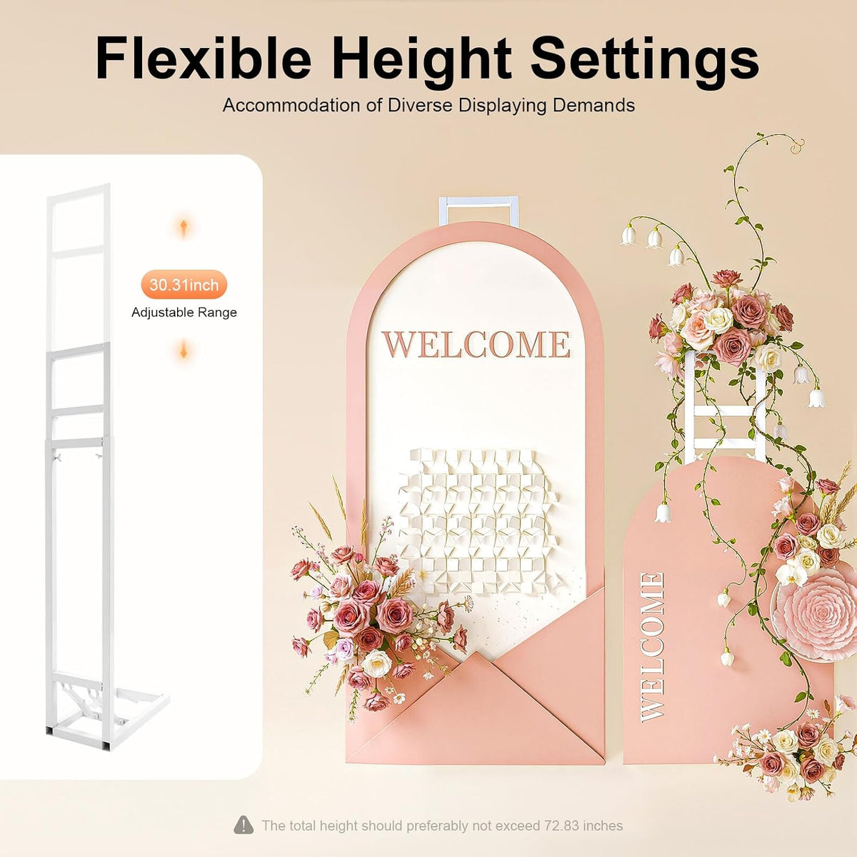 dynami white square wedding backdrop stand,metal arch backdrop, close-up detail