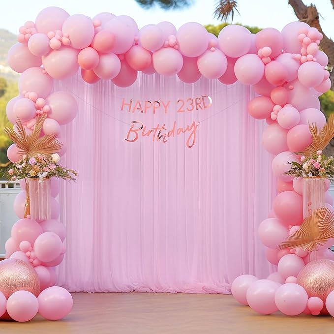 10x10 Pink Tulle Backdrop Curtains for Parties, Sheer Backdrop Curtain Wedding Photo Background Drapes for Baby Shower Photography Birthday Party