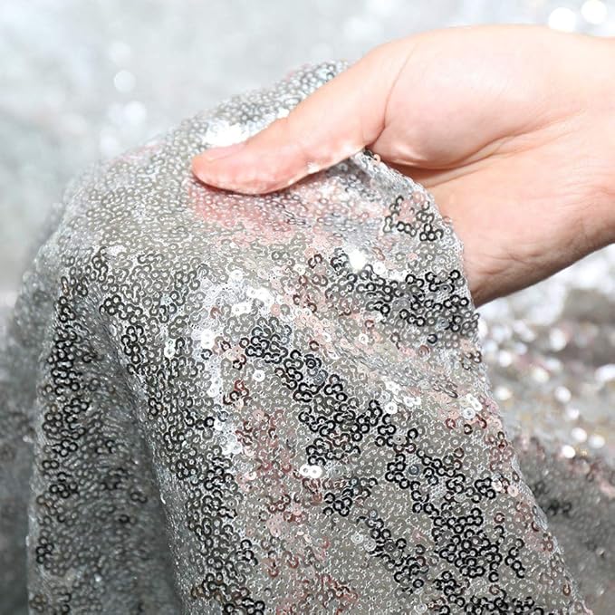 SquarePie Sequin Tablecloth 60 x 120 Inch Silver Reflect Lights Bling Sparkly Table Cloth for Wedding Party