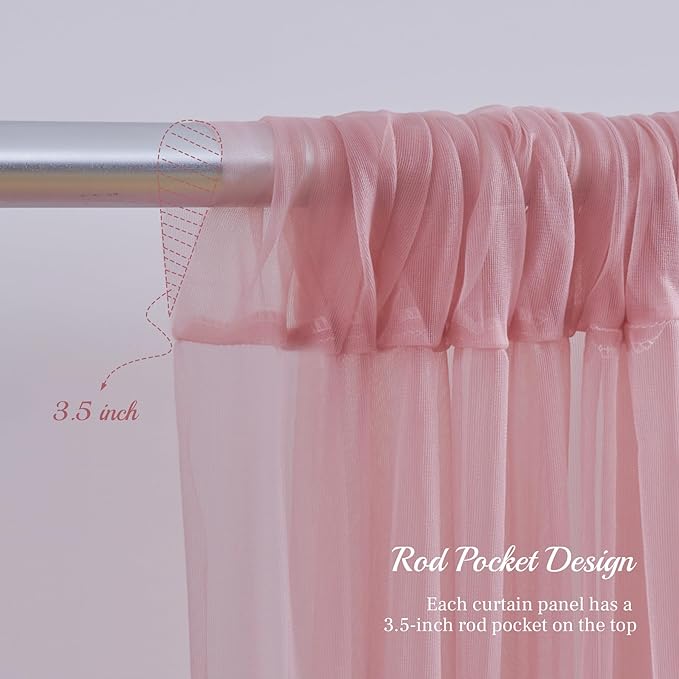 10x10ft Dusty Rose Tulle Backdrop Curtain for Parites, Sheer Backdrop Curtains for Wedding Baby Shower Birthday Party Photo Shoot Decorations