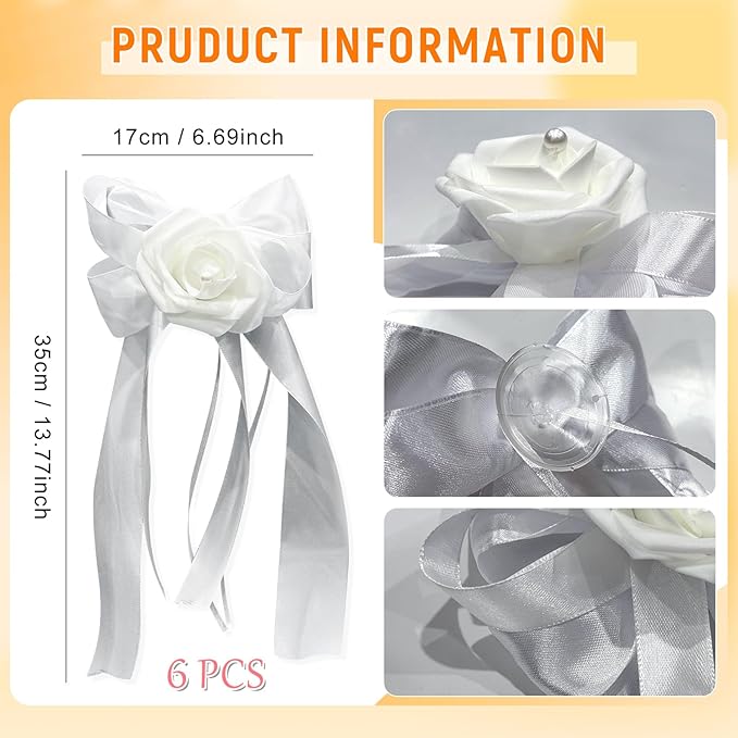 Wedding Car Decoration Flowers, Artificial White Bow Cars Decorative Flower Rose for Door Handles, Automotive Decorations Accessories for Women Men