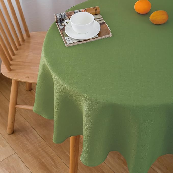 NLMUVW Round Table Cloth 48 Inch, Olive Green Small Tablecloth Linen Farmhouse Table Cover or Kitchen Dining Coffee Spring Decor