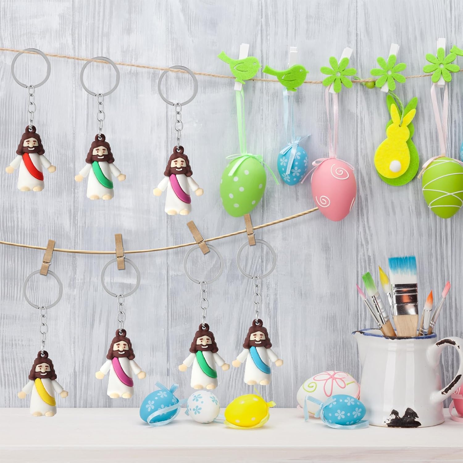 25 Pack Mini Jesus Figurines Keychains, Christian Little Jesus Toys Keychains, Religious Keychain Bulk For Church Events Giveaways, Sunday School Religious Party Favors