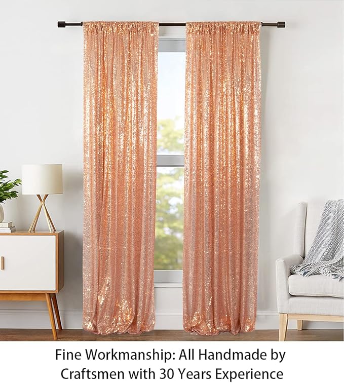 ShinyBeauty Sparkle Backdrop Curtain Rose Gold 2 Panels Set Photo Backdrops 2FTx8FT Sequin Curtains for Birthday Party Pack of 2-1220S