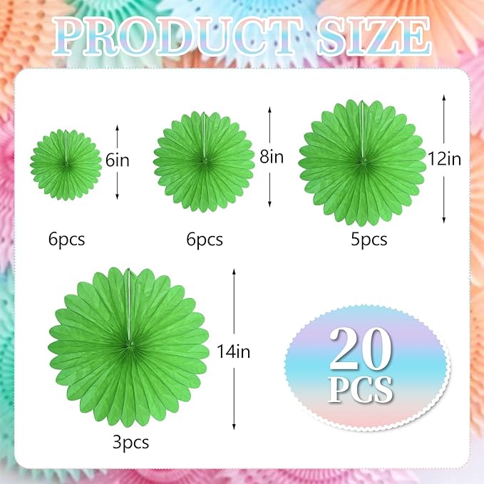 20 Pcs Grass Green Hanging Paper Fan, Round Paper Fans Decorations Set for Weddings, Birthdays, Engagement, Bridal Shower, Baby Shower Event, Graduation, Party Supplies Decor