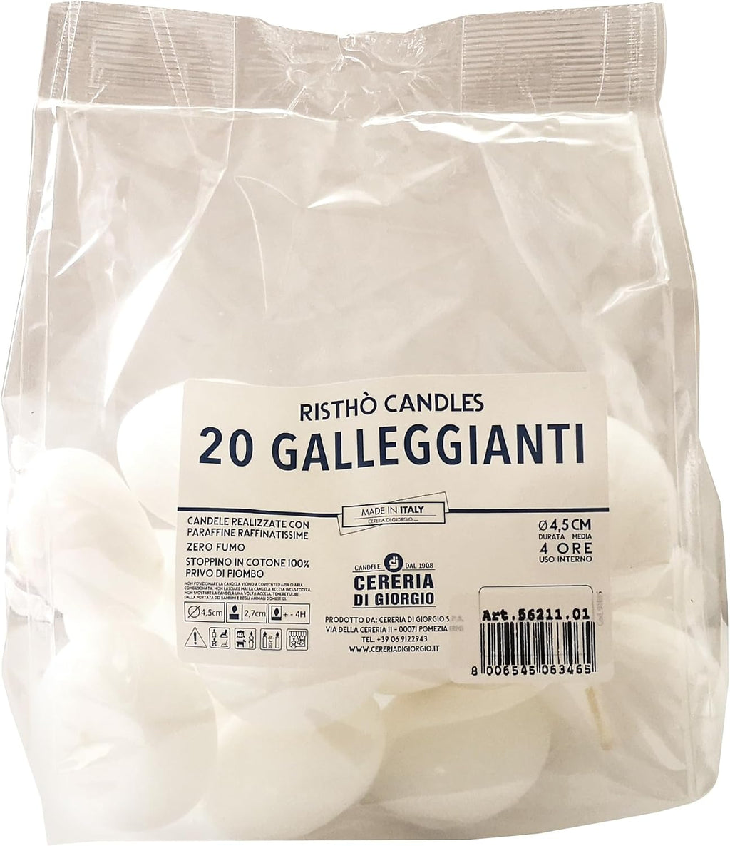 Cereria di Giorgio Risthò Floating Candles, Wax, White, 4.5 x 4.5 x 2.5 cm, Pack of 20