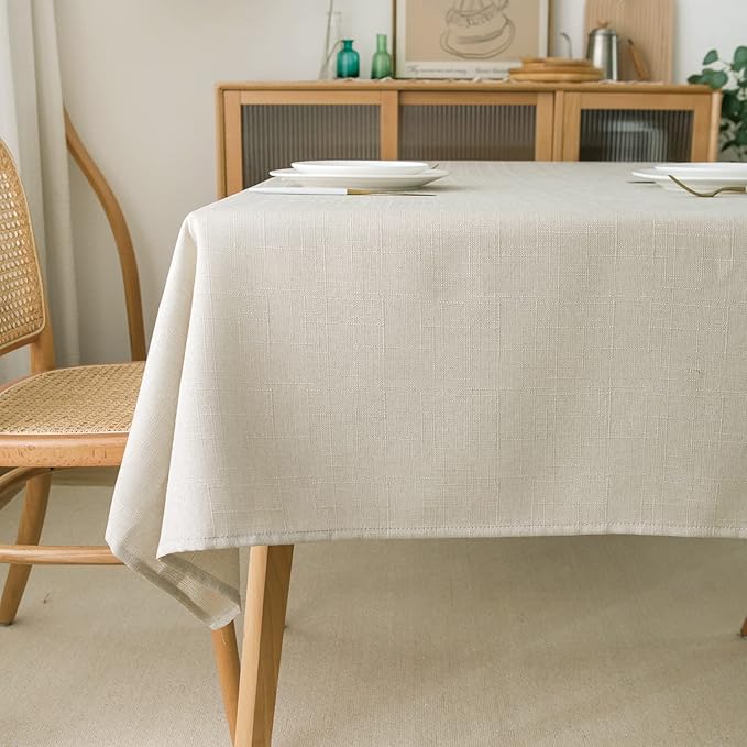 NLMUVW Iovry Linen Tablecloth for Rectangle, Rustic Textured Table Cloth Water Resistant Farmhouse Table Cover for Kitchen Dining Café, 54 x 70 Inch