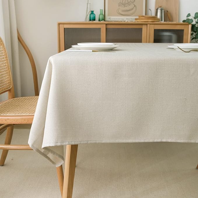 NLMUVW Linen Tablecloth for Rectangle Table 120 Inch, Textured Table Cloth 8 FT Water Resistant Farmhouse for Kitchen Dining Party, 54 x 120 Inch
