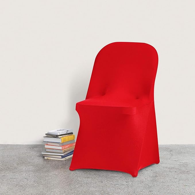 Peomeise Stretch Spandex Folding Chair Cover for Wedding Party Dining Banquet Event (Red,6pcs)