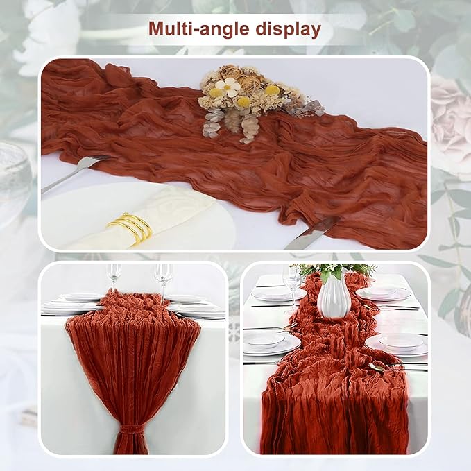6 Pack Terracotta Cheesecloth Table Runner 35x120 Inch 10Ft Rustic Gauze Cheese Cloth Thanksgiving Table Runner Sheer Cheesecloth Table Runners for Wedding Party Bridal Shower Decoration