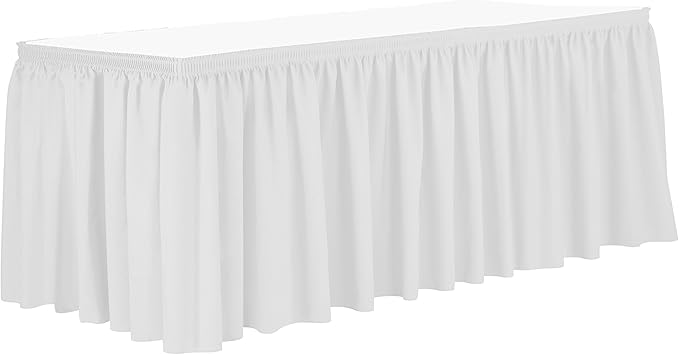 Ultimate Textile Pleat Polyester Fabric Table Skirt - Machine Washable Flame Resistant with Clips for Events, Weddings & Trade Shows, Cut & Sewn in Paterson, NJ - White, 7' Shirred Pleat