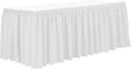 Ultimate Textile Pleat Polyester Fabric Table Skirt - Machine Washable Flame Resistant with Clips for Events, Weddings & Trade Shows, Cut & Sewn in Paterson, NJ - White, 21' Shirred Pleat