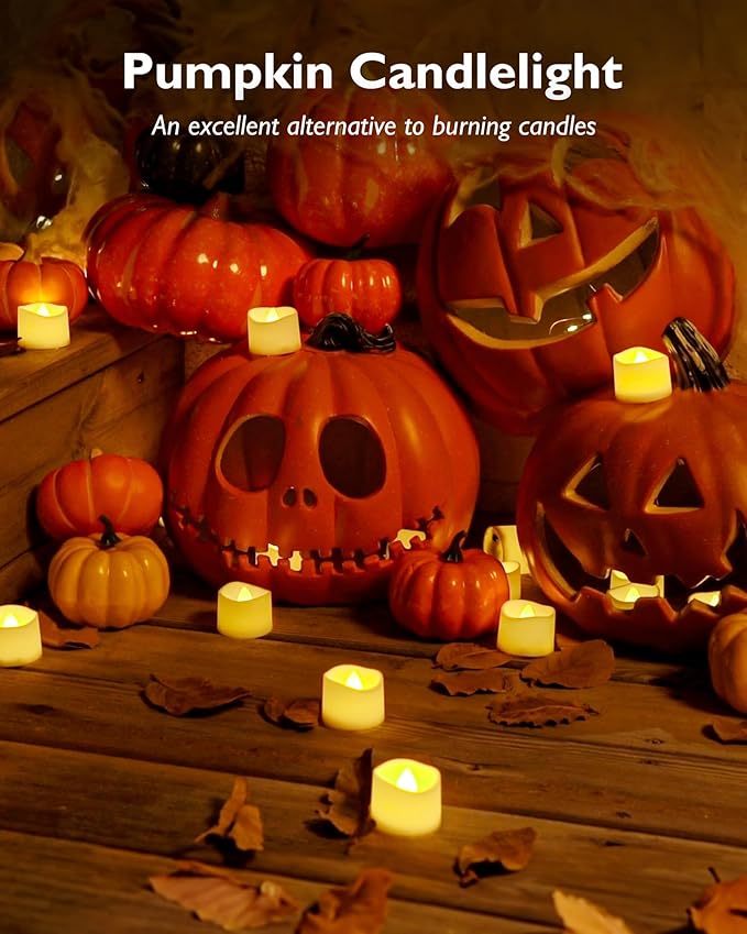 Homemory 24Pcs Flickering Flameless Candle Battery Operated, 200+Hours Fake Electric LED Tea Lights for Votive, Centerpiece Table Decorations, Wedding, Aniversary, Halloween, Christmas