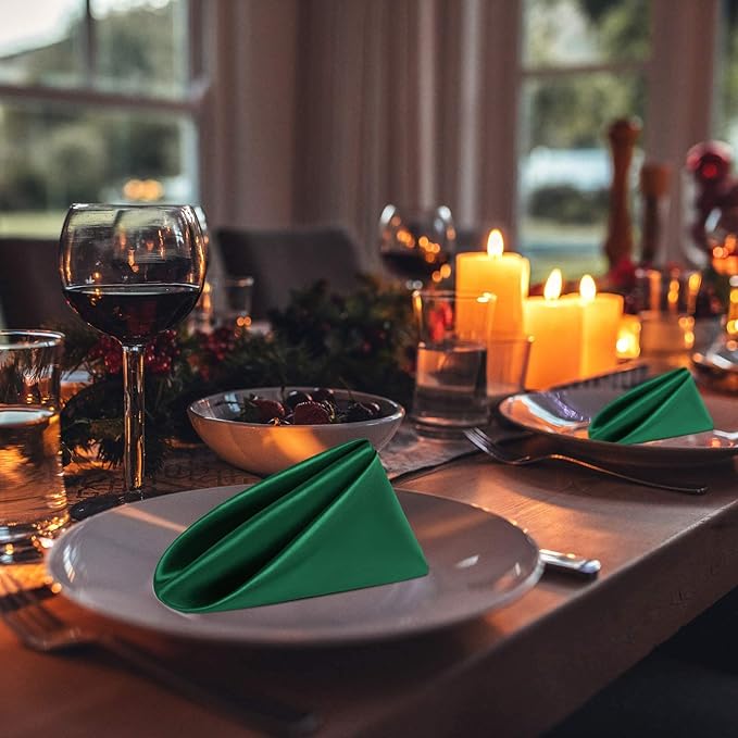 Aneco 12 Pieces Satin Napkin Square 20 x 20 Inches Dinner Napkins Weddings Party Napkin Soft Table Napkins for Romantic Weddings Party Dinner Decoration (Forest Green)