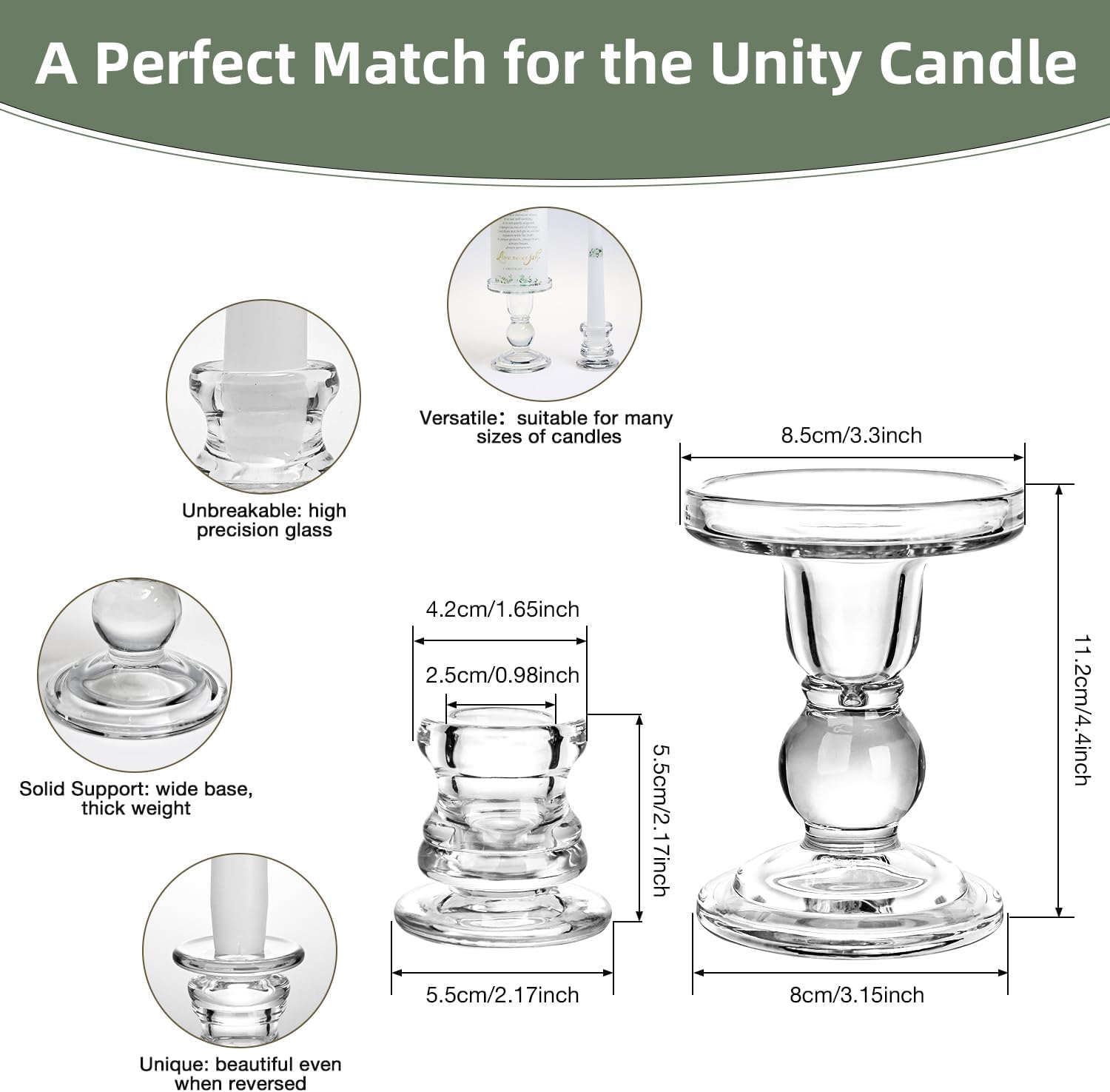 Extrogif Unity Wedding Candles Set - 3 Piece Ceremony Kit with Glass Candle Holders, Pillar and Taper Candles for Wedding Ceremony
