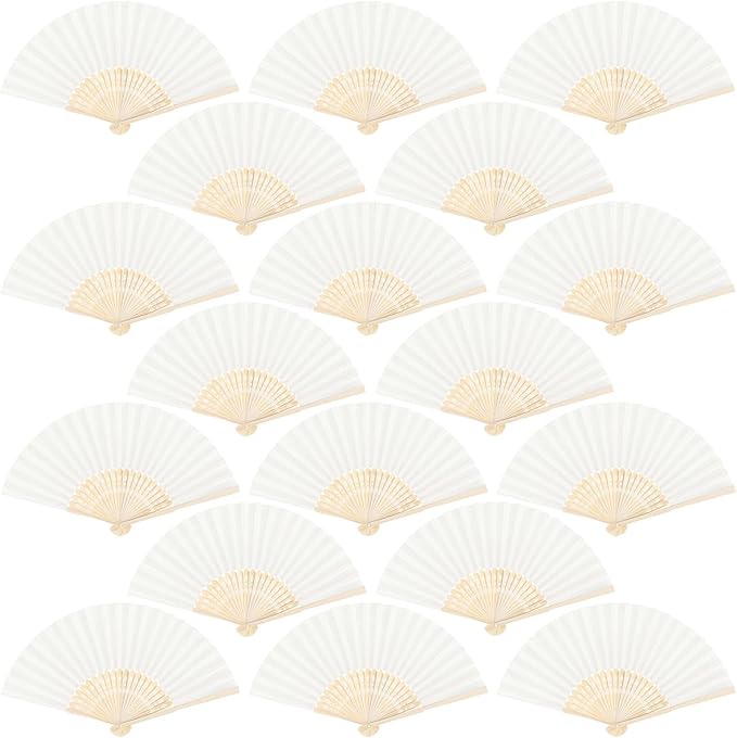 Aneco 18 Pieces Handheld Fans Cloth Hand Fans Bamboo Folding Fans for Wedding Decoration, Church Wedding Gifts, Party Favors, DIY Decoration (Cream)