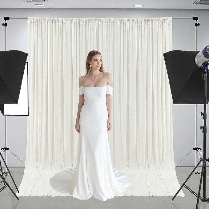 10 x 10 Feet Ivory White Backdrop Curtain for Partie, Background Curtains for Photoshoot, Birthday, Wedding, Halloween, Thanksgiving, Christmas Day, New Year Party Decorations 5Ft x 10Ft, 2 Panels