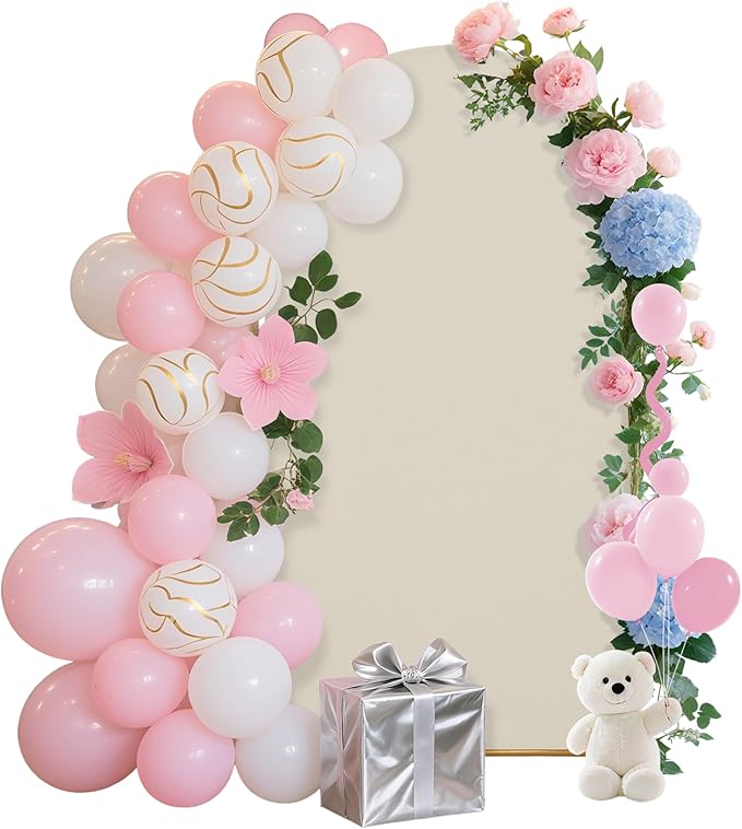 7.2FT Wedding Arch Covers Arch Backdrop Cover Arch Stand Covers Set Arch Cover Spandex Fabric Stretchy Backdrop for Wedding Birthday Party Decoration Baby Shower (Off-White)