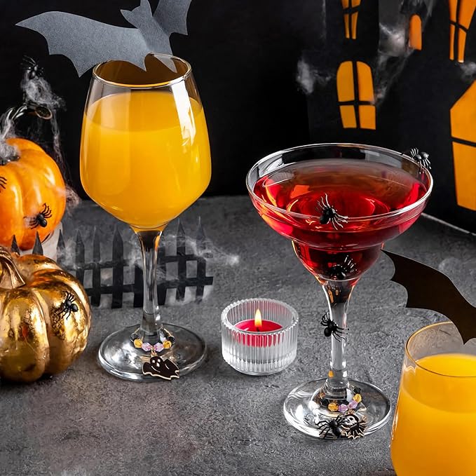 SANNIX 24Pcs Halloween Wine Charms, Wine Charms for Stem Glasses, Glass Identifiers for Halloween Party Holiday Decorations
