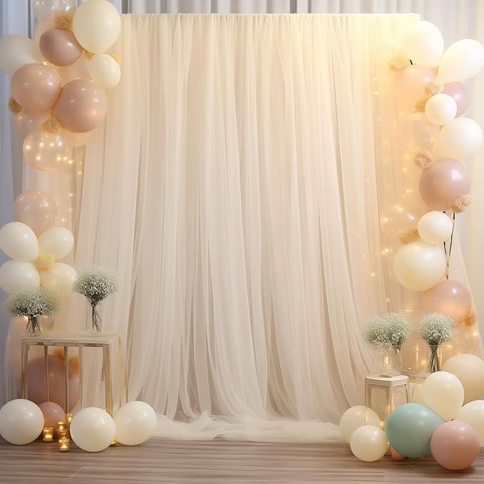 10x10 Champagne Tulle Backdrop Curtains for Parties, Sheer Backdrop Curtain Wedding Photo Background Drapes for Baby Shower Photography Birthday Party