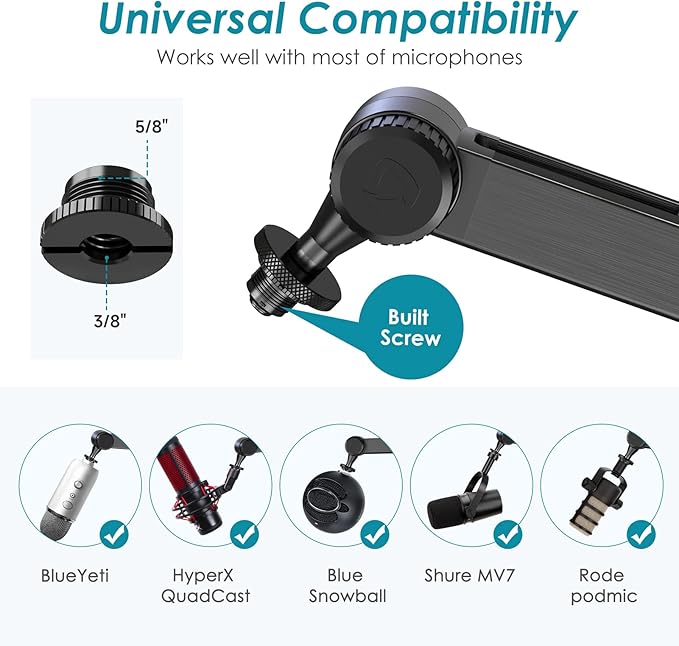 Mic Boom Arm Stand Compatible with Shure SM7B, MV7, Blue Yeti Mic, Fifine microphone, HyperX QuadCast Mic and Most Microphones, Premium Microphone Arm by YOUSHARES