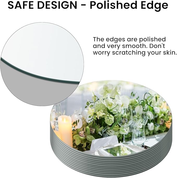 Round Mirror Centerpieces, Set of 12 Pcs 12" Round Glass Mirror Centerpieces for Tables, with Anti Slip Pads, Glass Trays for Wedding Decorations, Parties, Baby Shower Party
