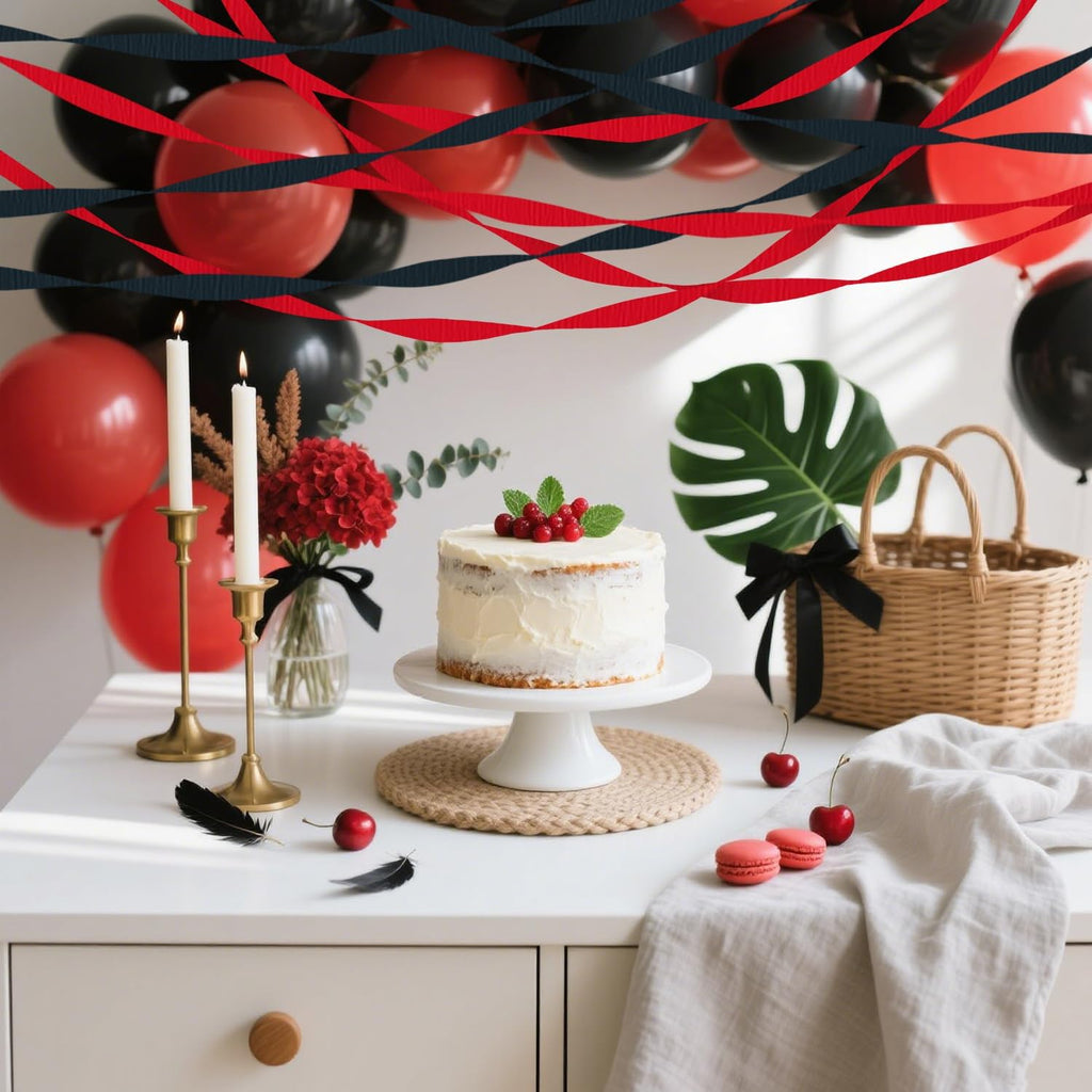 4 Crepe Paper Streamers Rolls, 328ft Pack of Red and Black Crepe Paper for Birthday Wedding Baby Shower Party Decorations (1.8 inch x 82 ft/Roll)