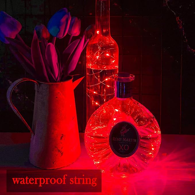 Wine Bottle Cork Lights 15Pack 10 LED 40 Inches Battery Operated Silver Wire Liquor Bottle Fairy Mini String Lights for Party Christmas Halloween Wedding Decoration (Red)