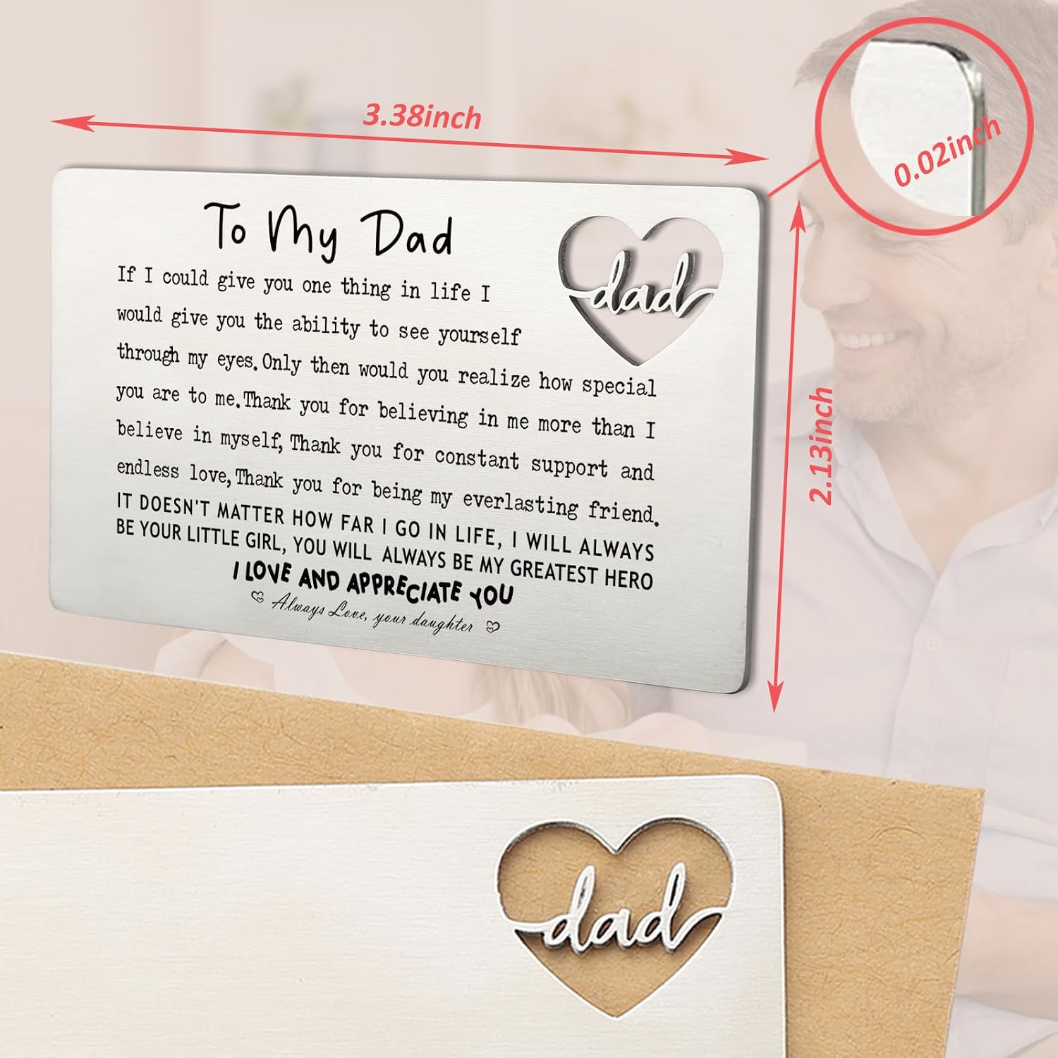 YODOCAMP Dad Wallet Card Thank You Gift from Daughter, Appreciation Greeting Card for Father, Meaningful Birthday Fathers Day Gift, Pocket Reminder Card for Dad QBK15