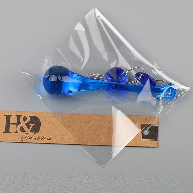H&D 10pcs Suncatcher Crystal Raindrop Chandelier Prisms Pendants,Glass Prisms with Octagon Beads Lamp Curtain DIY Suncatcher Chandelier Parts (Cobalt Blue)