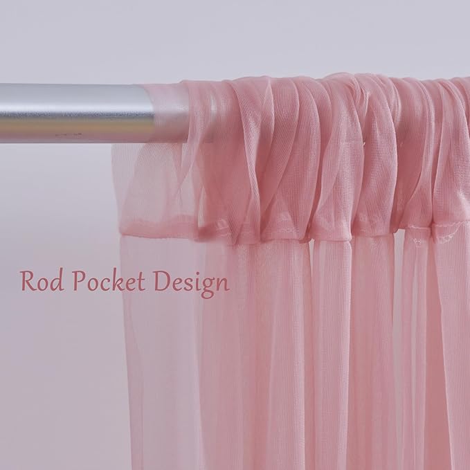 30×10ft Dusty Rose Tulle Backdrop Curtain with Lights String for Parties, Sheer Photo Backdrop Curtains for Wedding Party Photography Background