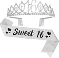 16th Birthday Sash and Tiara, Sweet 16 Fabulous Sash and Tiara Birthday Crown, Happy 16th Birthday Gifts for Party Favors Supplies and Decorations, Silver