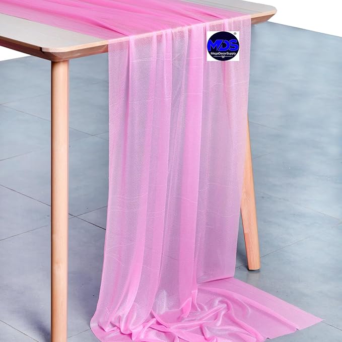 MDS Halloween Chiffon Table Runner - 15 Pack, 29 x 170 Inches, 14ft Each - Sheer Spooky Table Runners for Haunted House Parties, Trick-or-Treat Tables, Witchy Décor, Wedding & Events - Bubblegum Pink