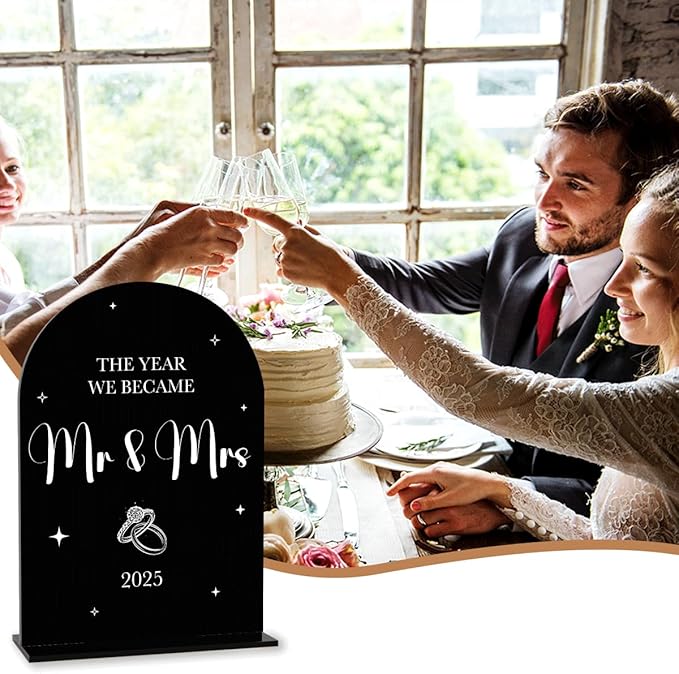 Black Wedding Sign, The Year We Became Mr and Mrs Signs, Wedding Engagement Bridal Shower Decor for Reception Ceremony Party, Weddings Love Acrylic Sign