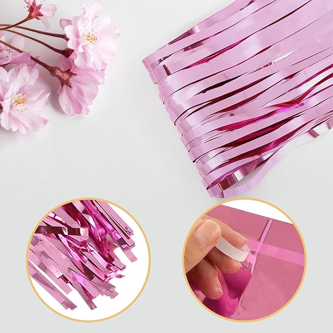 5 Pack Pink Fringe Foil Curtain 3.2ft x 8.2ft Tinsel Backdrop Streamers for Birthday Party Decoration Wedding Christmas Decoration