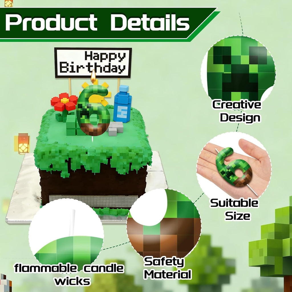 Pixel Birthday Candle Number 6, Themed Cake Party Decor | 2.36 Inch Game Pixel Number 6 Cake Candle Topper, Decor for Birthday Celebrations, Party Favors and Themed Gathering Supplies