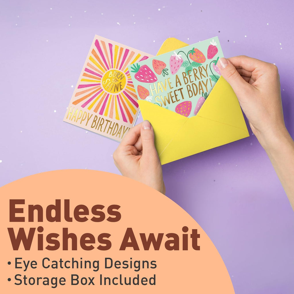 Sweetzer & Orange Happy Birthday Cards with Envelopes & Assortment Box. Variety Set of 24 Assorted Birthday Cards with Envelopes, Perfect Bulk Pack for Celebrations, Special Occasions, Friends-4x5.5"