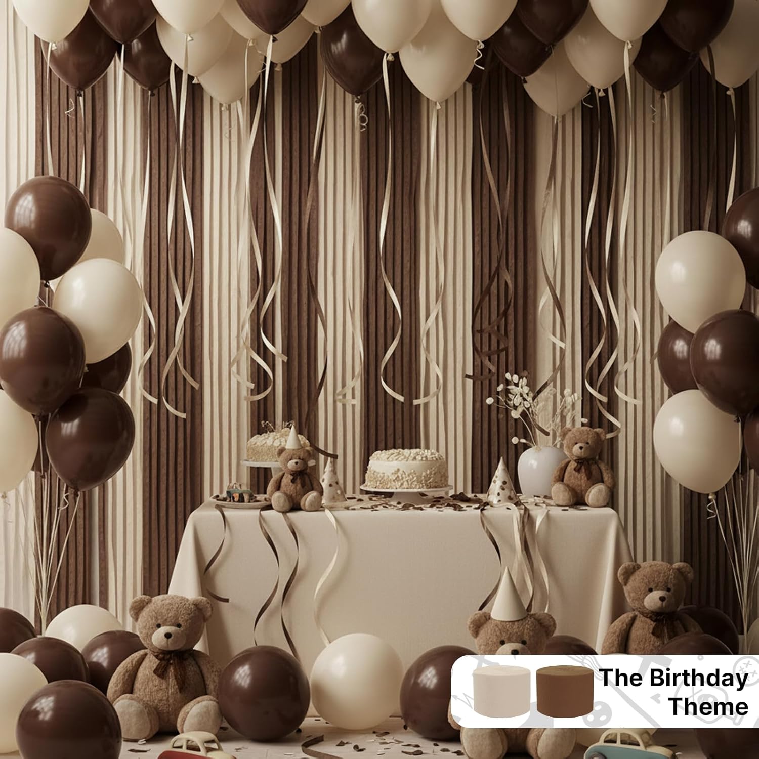 PartyWoo Brown Crepe Paper Streamers 10pcs 820ft Pack of Boho Neutral Metallic Gold Sand White Crepe Paper Streamers for Birthday Baby Shower Wedding Graduation Woodland Jungle Fall Party Decorations