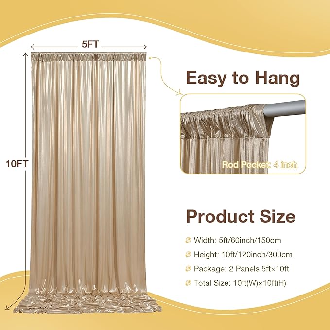 10x10 ft Wrinkle Free Champagne Sequin Backdrop Curtain for Parties,Thick Not Fall-Off Glitter Backdrop Drapes,2 Panels 5x10ft Shimmer Photo Back Drop Cloth for Wedding Birthday Photography Background