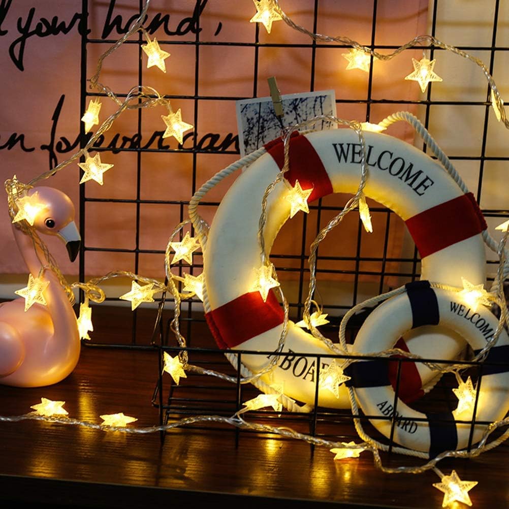 ANJAYLIA 20 LED Star String Lights 10 FT Fairy Christmas Lights Battery Operated for Indoor & Outdoor, Party, Wedding and Holiday Decorations Warm White
