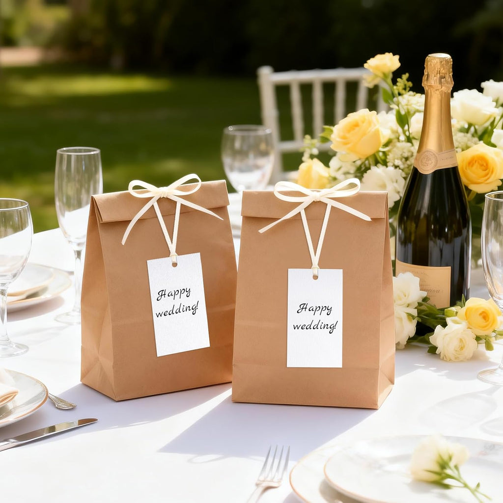 G2PLUS 50Pcs Name Place Cards - Wedding Place Cards with Ivory White Ribbon, Blank Paper Gift Tags 3.5x2 Inches for Wedding Favors, Bridal Shower & Party Table Setting