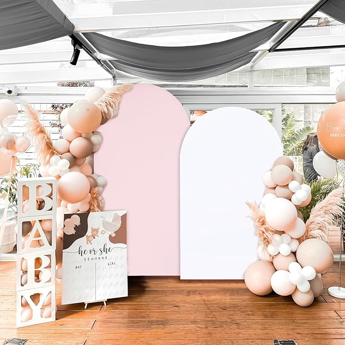 SoarDream Arch Backdrop Cover Pink Spandex Fitted 5FT Pink Wedding Arch Covers Balloon Round Top Chiara Arch Backdrop Fabric for Bridal Shower Wedding Birthday Party Stage Decoations